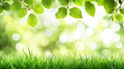 Obraz premium Fresh Green Leaves and Lush Grass in Nature