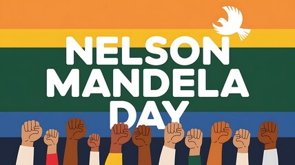 Nelson Mandela Day Celebration with Raised Fists and a Dove of Peace