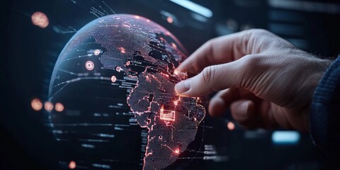 A globe with a futuristic, interactive tech overlay representing digital communication, interactivity, and the interconnectedness of modern society.