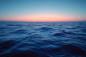 Obraz premium Tranquil ocean waves at sunset reflecting hues of blue and orange near the horizon in a serene coastal setting. Generative AI