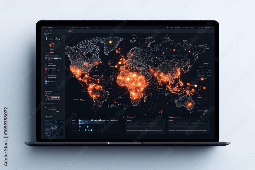 Poster a digital map showing glowing network connections worldwide, emphasizing technological connectivity 