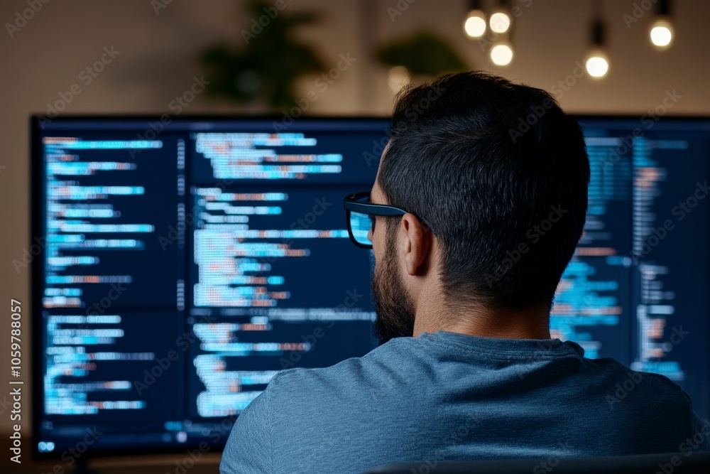 Poster image shows a man with glasses coding at his desktop, displaying colorful lines of code, highlightin