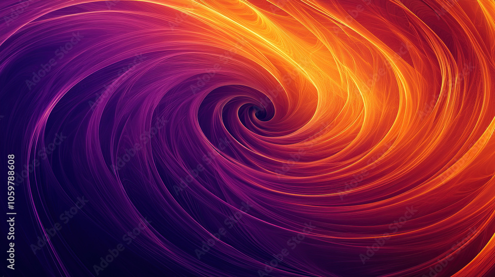 Poster vibrant gradient background with swirling lines in purple and orange, creating an abstract wallpaper