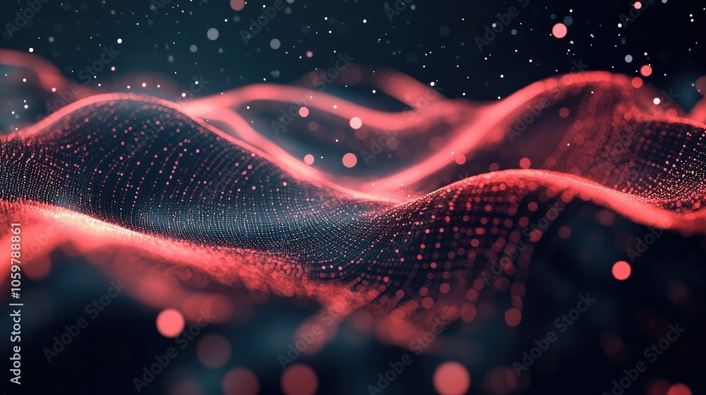 Aufkleber abstract digital waves with red dots and lighting effects