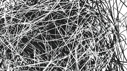 Obraz premium Dynamic Backgrounds with Chaotic Line Arrays: A Hand-Drawn Black and White Illustration for Posters and Flyers. This collection features an array of strokes and chaotic patterns, 