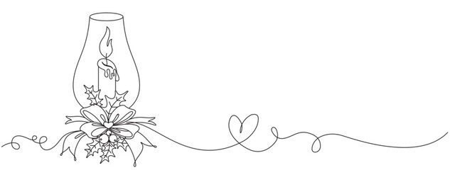 Line art style vector illustration of Christmas candles and christmas lanterns