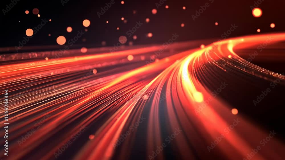 Poster abstract lines of red light create a swirling pattern against a dark background