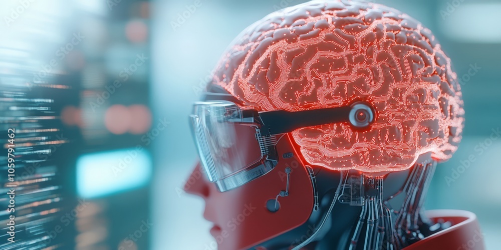 Poster a dynamic illustration of a futuristic brain design intertwined with digital circuits, symbolizing t