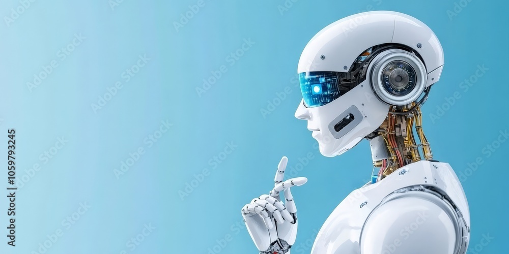 Poster A sleek humanoid robot in a minimalist setting appears lost in thought, emphasizing the rise of consciousness and introspection within artificial intelligence design.