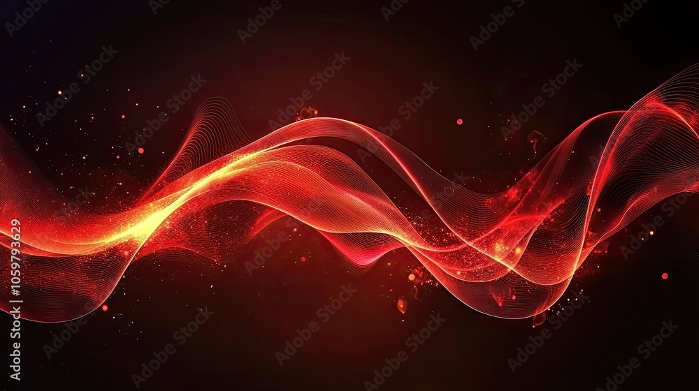Poster abstract red wave background with light particles