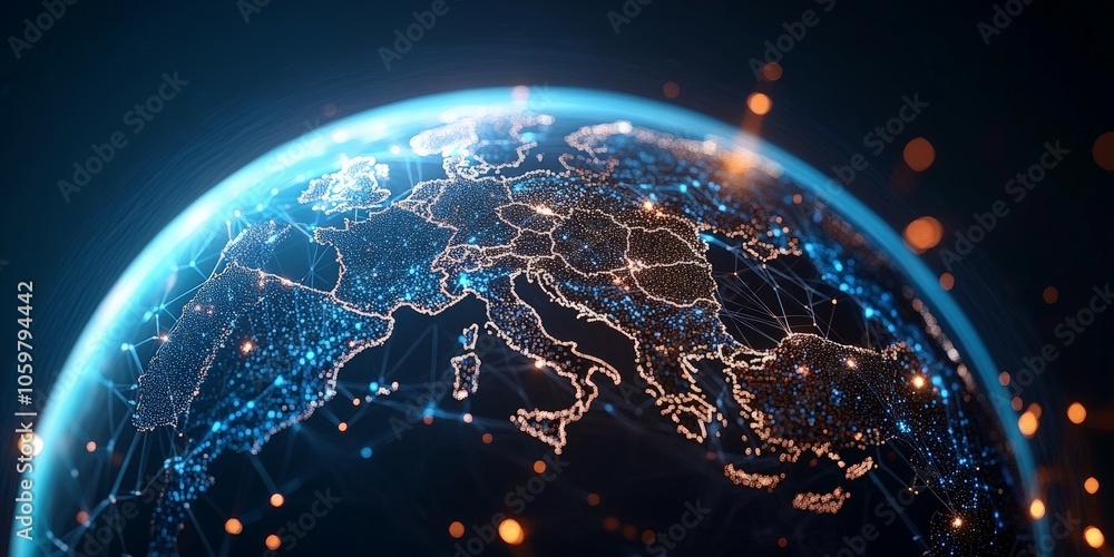 Aufkleber a digital illustration of a globe with an interconnected web of lights, symbolizing a global network