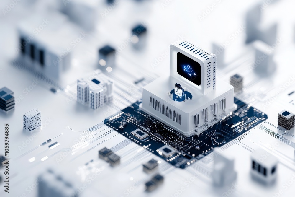 Poster a small, intricate chip is placed in a futuristic and high-tech environment, highlighting the essenc