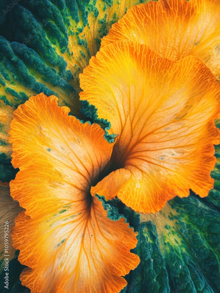 Poster colorful squash flowers display mesmerizing patterns and textures, bringing life to a vibrant garden