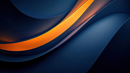 Dark blue background with soft orange lighting, curved lines in the foreground, modern minimalist style