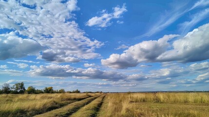 Fototapeta premium Beautiful cloudy sky in rural country landscape photo