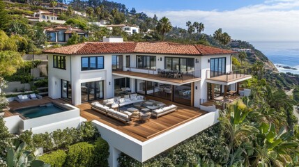 Fototapeta premium Modern Coastal Villa with Scenic Ocean View