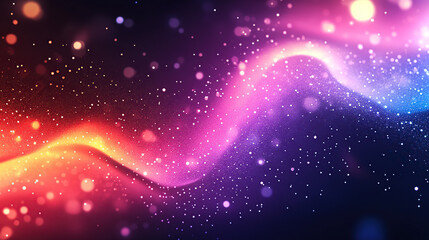 Obraz premium Abstract, glowing particles wave in the background with bokeh lights and a grainy texture, and gradient colors