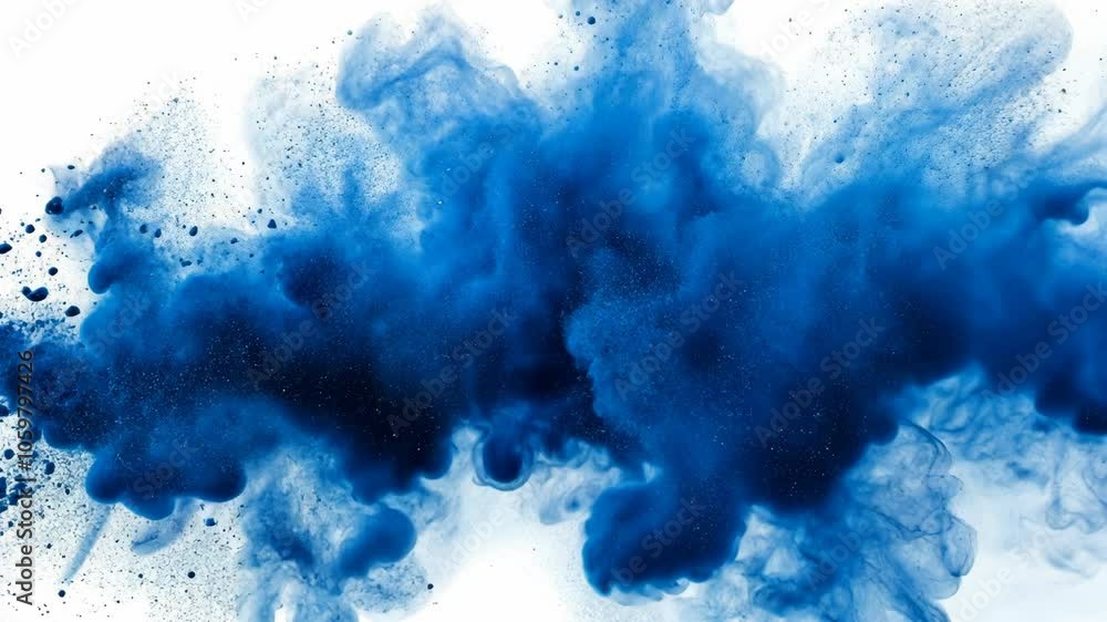 Poster a blue cloud of ink spreads through water, creating a dramatic and abstract pattern