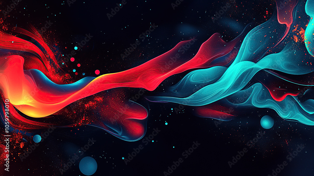 Aufkleber abstract fluid shapes in vibrant colors on a dark background, creating an otherworldly and dynamic w