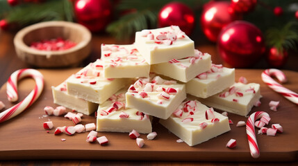 White chocolate peppermint candy cane fudge pieces for Christmas