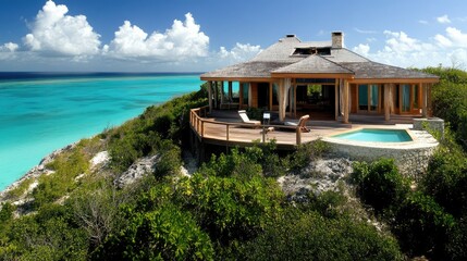 Obraz premium Serene Coastal Villa Overlooking Crystal Clear Waters