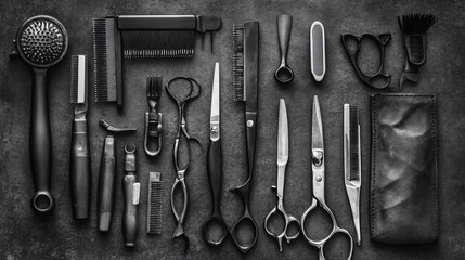 Hairdressing Tools Flat Lay.