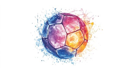 Naklejka premium A playful cartoon-style illustration of a ball in watercolor, set against a clean white background, featuring bright and vibrant colors, capturing the essence of fun and simplicity