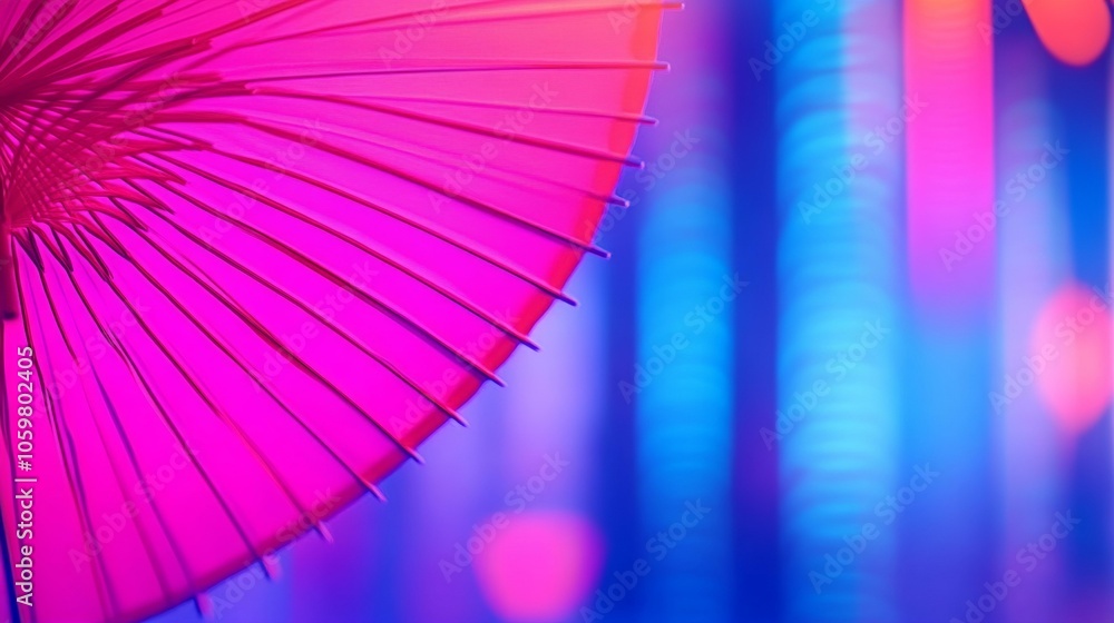 Poster pink umbrella centered against blurry background with soft colors, creating dreamy and serene visual