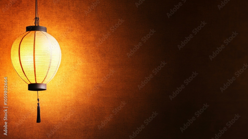 Poster lamp hanging on wall in room casting soft light, creating warm inviting ambiance, elegant and simple