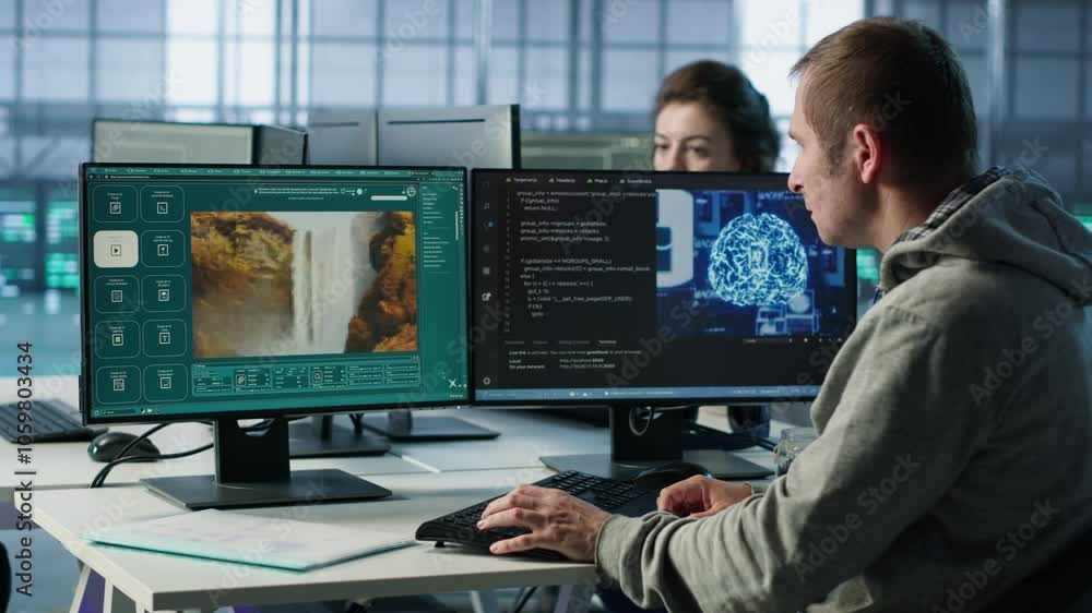  engineer in server hub making generative artificial intelligence website generating videos using dif