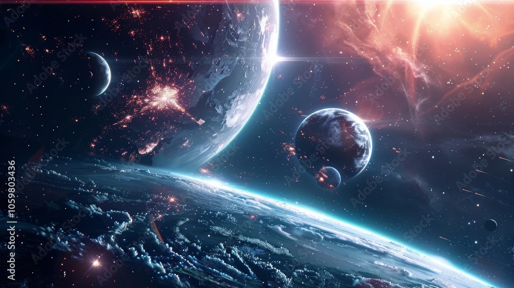 Poster a space exploration game allows players to explore distant planets and galaxies complete with stunni