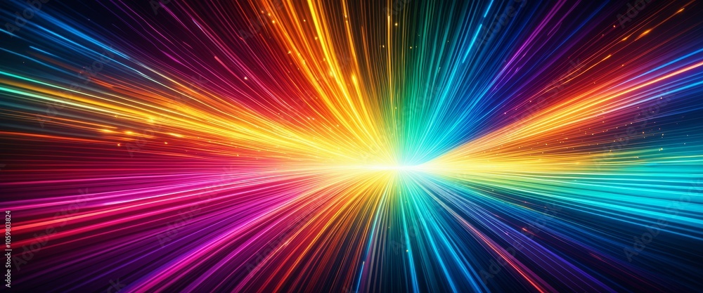 Poster vivid abstract burst of multicolored light rays in motion