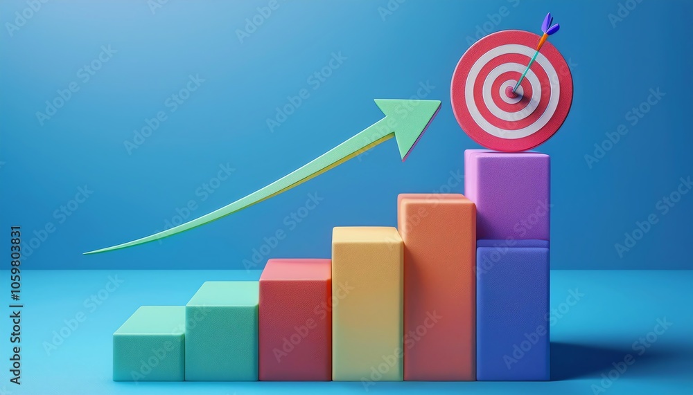 Aufkleber a colorful growth chart with blocks leading to a target symbolizes progress and achievement.