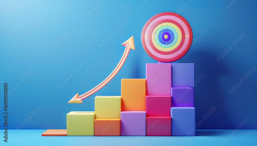 Aufkleber colorful blocks are stacked on top of each other, with a circular target above, illustrating growth 