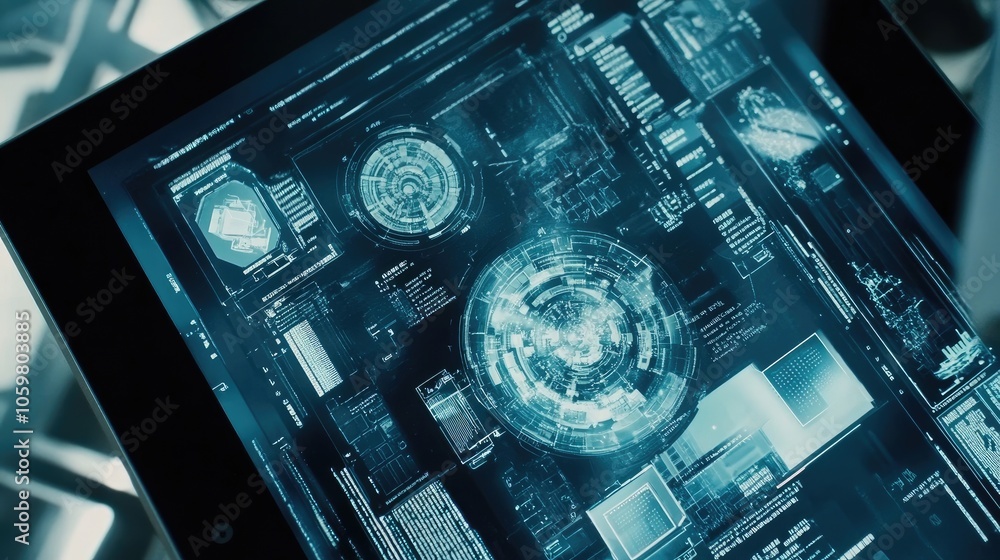 Poster digital interface display with futuristic technology