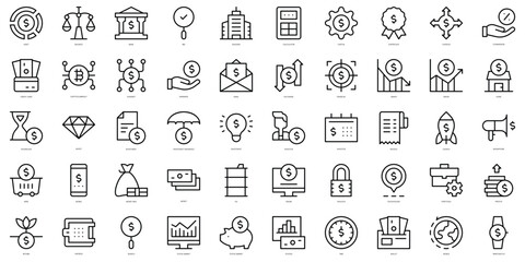 Set of simple outline investment Icons. Thin line art icons pack. Vector illustration