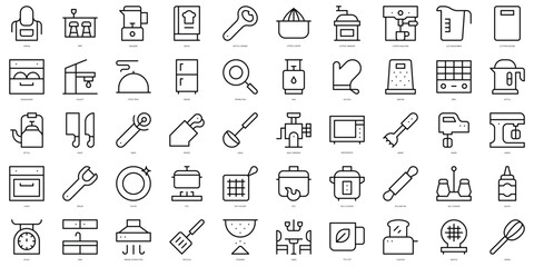 Set of simple outline kitchen Icons. Thin line art icons pack. Vector illustration
