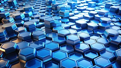Fototapeta premium A mesmerizing abstract design featuring a continuous field of vibrant blue hexagonal prisms, each facet reflecting light in a captivating play of shine and shadow.