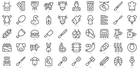 Naklejka premium Set of simple outline butcher Icons. Thin line art icons pack. Vector illustration