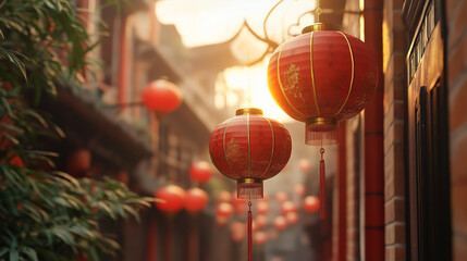 Vibrant Lanterns Illuminate the Streets During Chinese New Year.