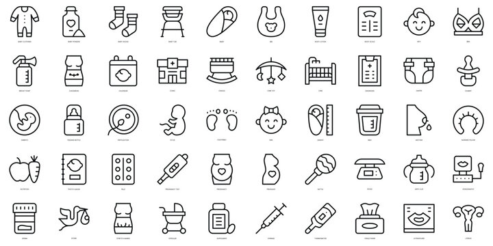 Set of thin line pregnancy Icons. Vector illustration