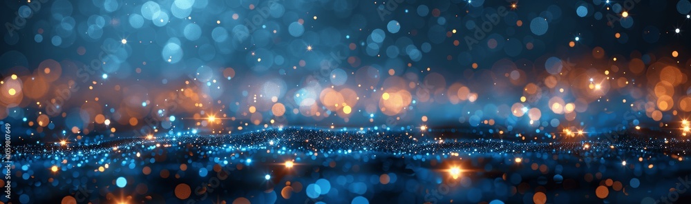 Poster enchanting dark blue holiday background with sparkling bokeh and snowflakes