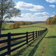 Fototapeta premium Sturdy Livestock Fencing in Rural Landscape for Farm Animal Safety and Secure Containment, Emphasizing Durability, Agricultural Stability, and Animal Protection