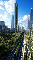 Fototapeta premium Modern Urban Landscape A Vision of Sustainable Architecture Amidst Nature and Technology