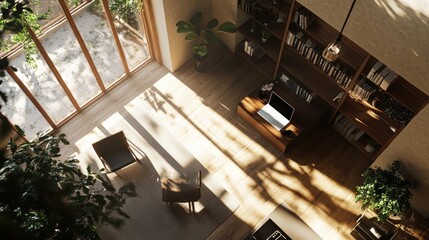 Fototapeta premium Modern Home Office with Sunlight and Green Plants