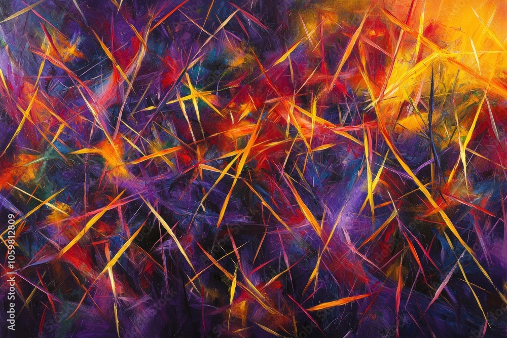 Poster dynamic abstract composition of colorful streaks representing energy and motion in art