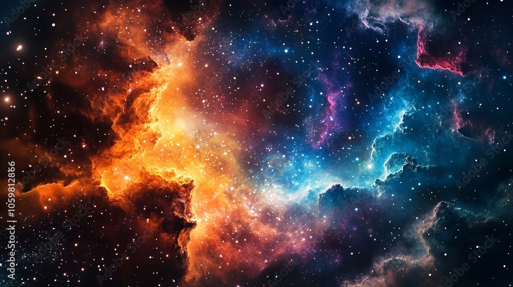 Poster traveling through the center of a colorful galaxy wormhole, an abstract representation of a sci-fi a