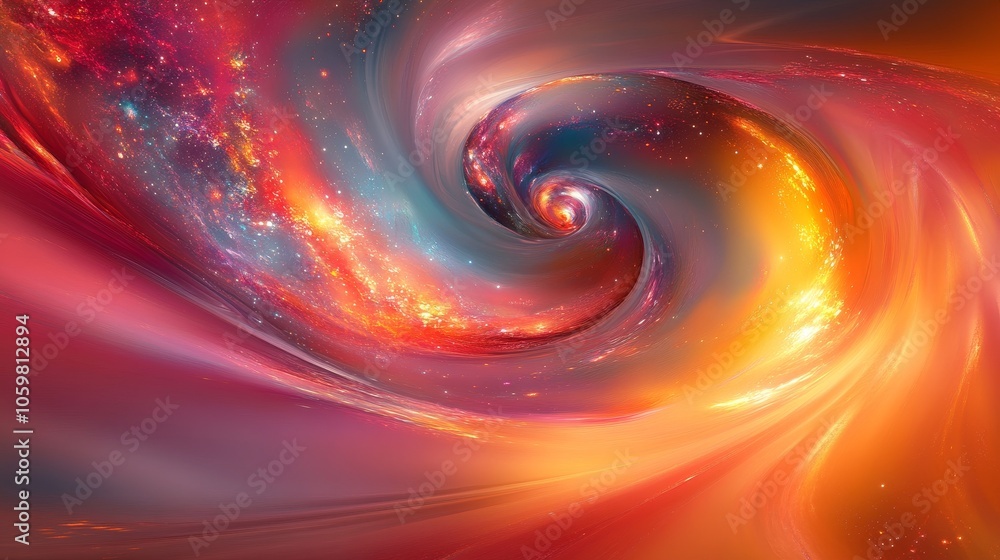 Poster traveling through the center of a colorful galaxy wormhole, an abstract representation of a sci-fi a