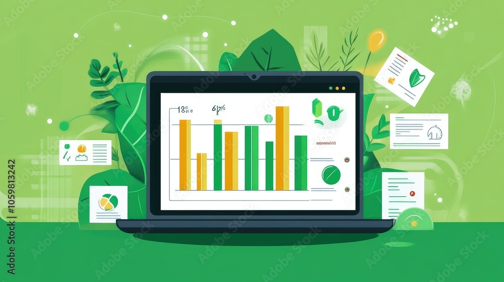Poster data analysis with growth graph on green background