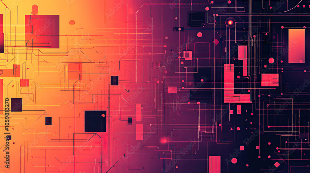 Poster abstract digital background vector illustration with gradient colors, geometric shapes, and circuit 